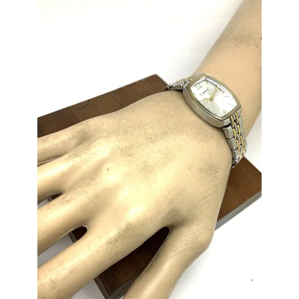Timex Women's Watch TW2T50200 Quartz Silver Dial Rectangle Two Tone Steel 21mm